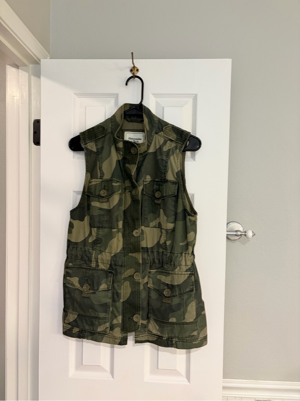 Abercrombie Camo Utility Vest L Green Brown Military Cargo Gorpcore